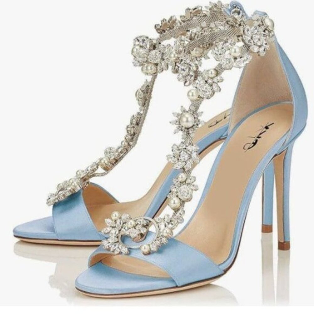 XYD Party Evening High Heel Shoes Stilettos Wedding Rhinestones Sandals T-Strap